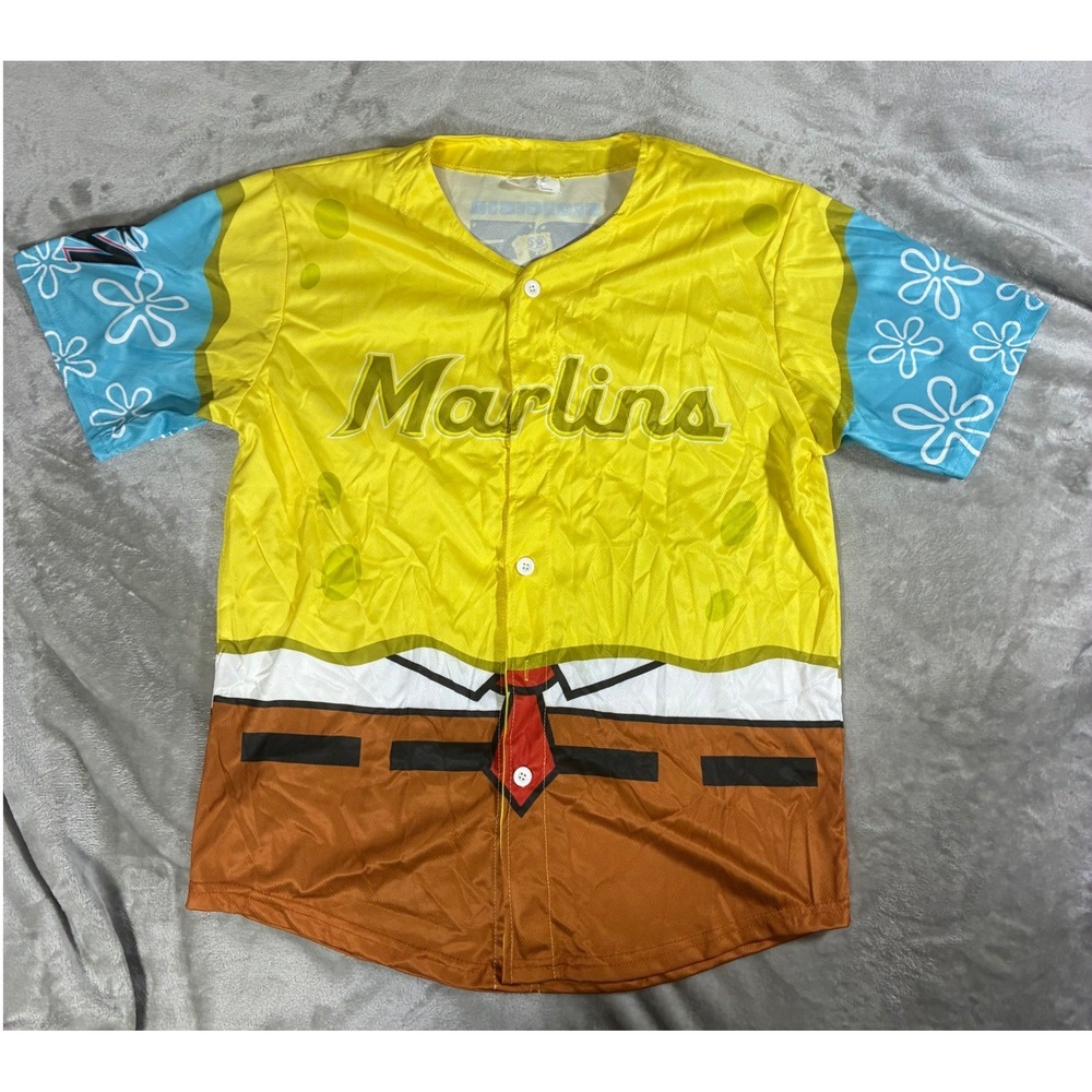 SpongeBob 25th Anniversary Miami Marlins Baseball Jersey Yellow Medium